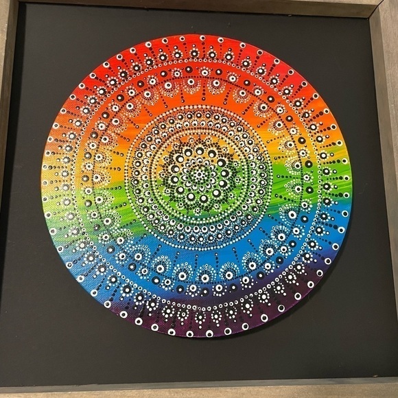 Hand painted original dot mandala style w/frame - Picture 2 of 5
